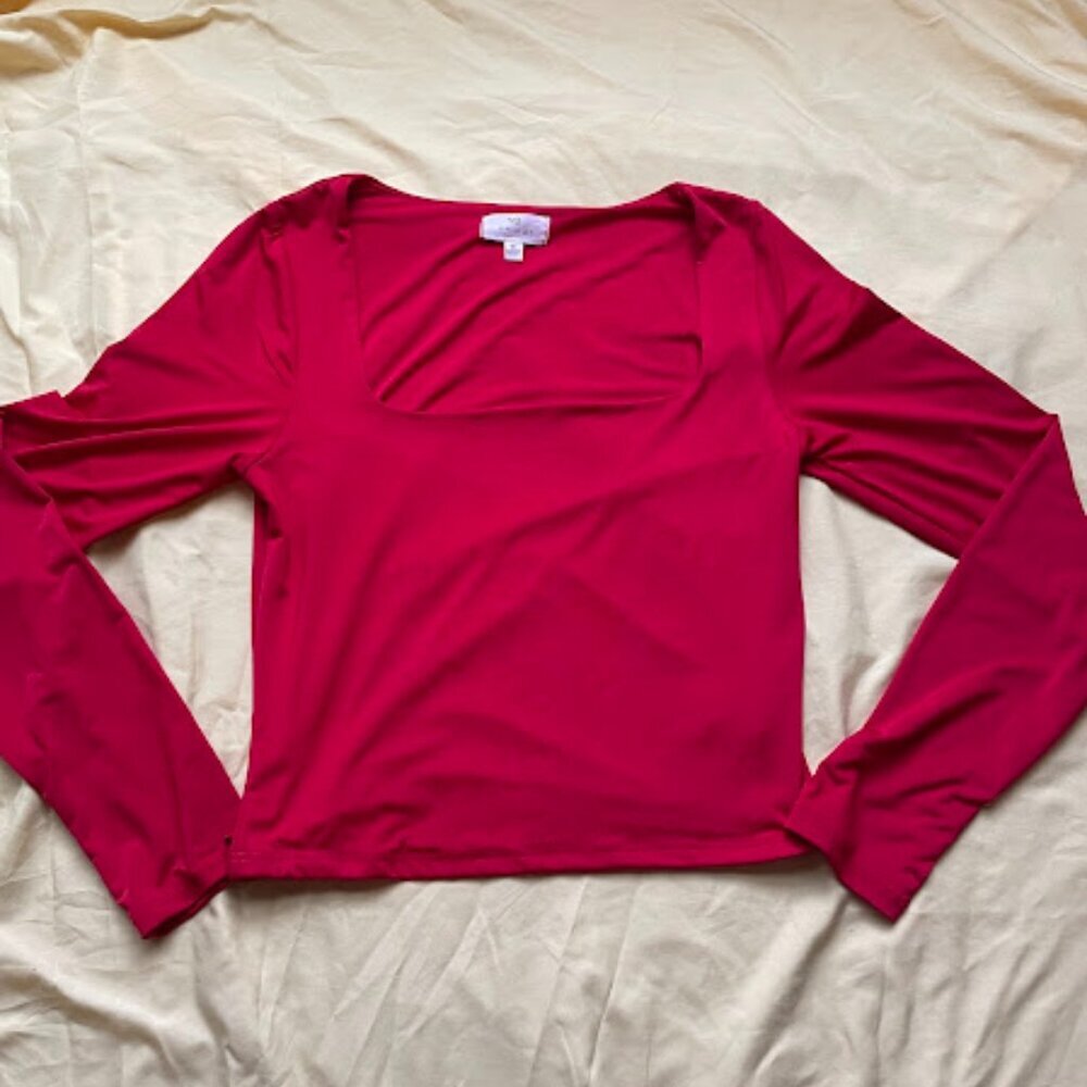 Live in the Moment | Long Sleeve Square Neck Top | Hot Pink | Size M